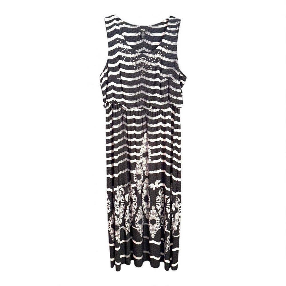 Style & Co Tranquil Waves Black White Embellished Maxi Dress 2X - Picture 5 of 15